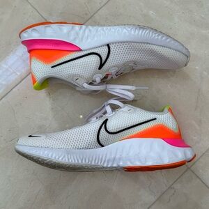 White Nike Renew Sneakers with Neon Accents